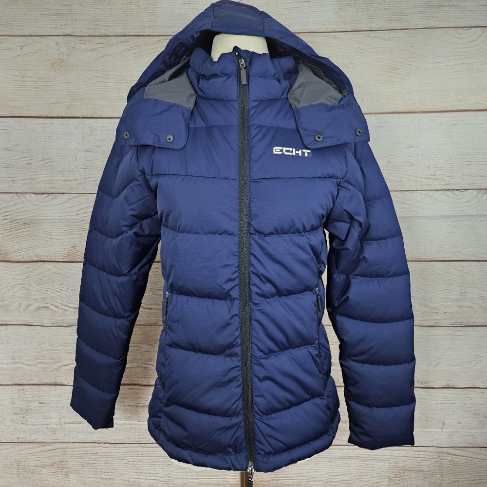 Echt Essentia Navy Blue Puffer Down Full Zip Hooded Jacket Small